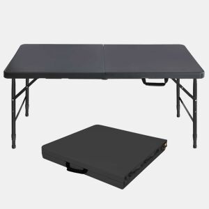 Mesa dobrável portátil de 125 cm - resistente, com altura ajustável, multifuncional, ideal para acampamentos e festas - preta