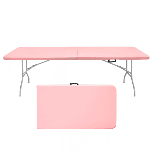 Mesa dobrável portátil de 243,9 cm - resistente, multifuncional, com pega - rosa