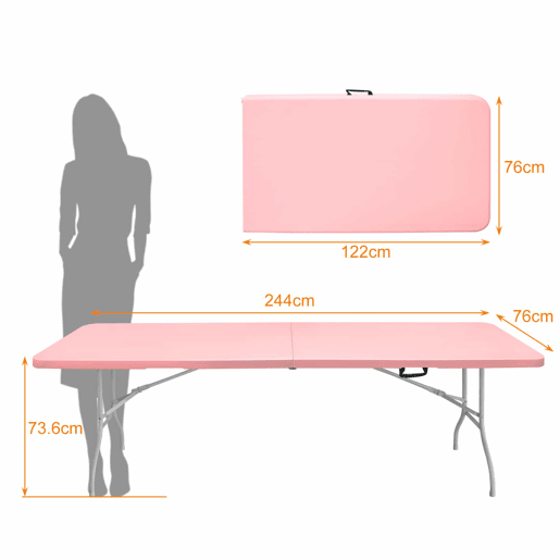 Mesa dobrável portátil de 243,9 cm - resistente, multifuncional, com pega - rosa
