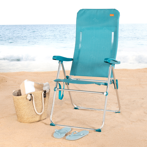 Pack 2 cadeiras de praia altas com múltiplas posições, 46x67x110 cm, turquesa