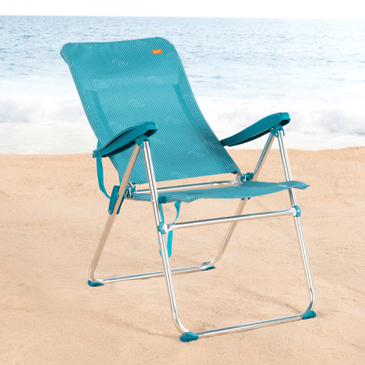 Pack 2 cadeiras de praia altas com múltiplas posições, 46x67x110 cm, turquesa