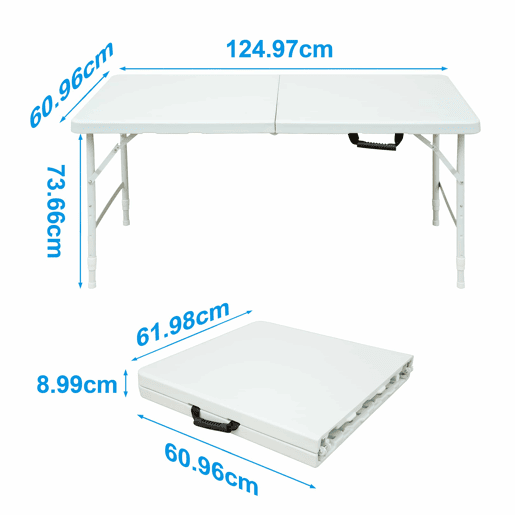 Mesa de lazer de 125 cm u2013 dobrável, ajustável, resistente e fácil de limpar u2013 branca