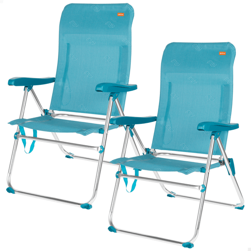 Pack 2 cadeiras de praia altas com múltiplas posições, 47x62x90 cm turquesa