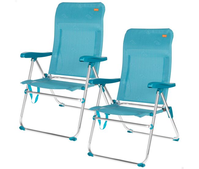 Pack 2 sillas playa altas multiposición 47x62x90 cm turquesa