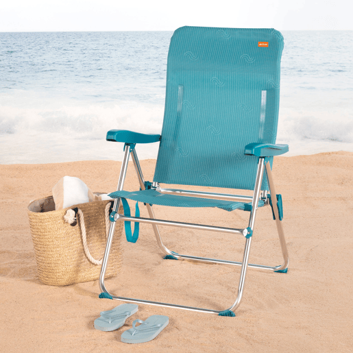 Pack 2 cadeiras de praia altas com múltiplas posições, 47x62x90 cm turquesa