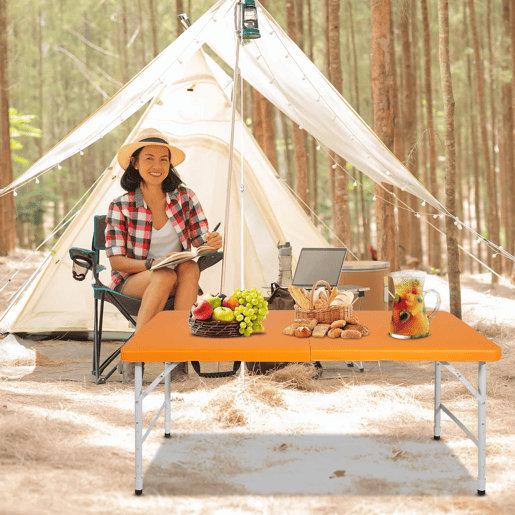 Mesa dobrável de 125 cm - resistente, ajustável, multifuncional - laranja Mesa dobrável de 125 cm - resistente, ajustável, multifuncional - laranja