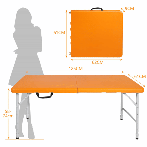 Mesa dobrável de 125 cm - resistente, ajustável, multifuncional - laranja Mesa dobrável de 125 cm - resistente, ajustável, multifuncional - laranja