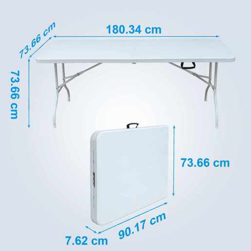 Mesa dobrável de 180 cm - para lazer, resistente à oxidação e fácil de limpar - branca Mesa dobrável de 180 cm - para lazer, resistente à oxidação e fácil de limpar - branca