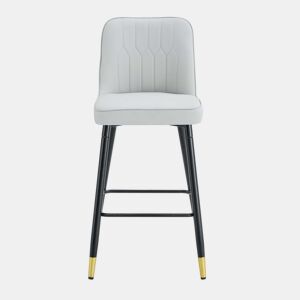 2º conjunto de bancos de bar, 100 cm - couro PU cinza claro com estrutura metálica preta e apoio para os pés confortável - Preto, Cinza Claro