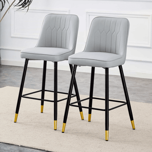 2º conjunto de bancos de bar, 100 cm - couro PU cinza claro com estrutura metálica preta e apoio para os pés confortável - Preto, Cinza Claro 2º conjunto de bancos de bar, 100 cm - couro PU cinza claro com estrutura metálica preta e apoio para os pés confortável - Preto, Cinza Claro