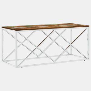 Mesa de Centro, Mesa baixa, aço inoxidável e madeira recuperada maciça