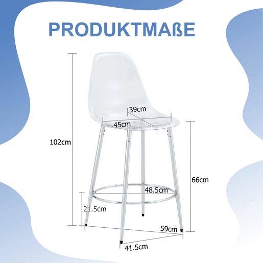 Conjunto de 2 bancos transparentes - Design flutuante - Altura: 102 cm - Pernas metálicas prateadas Conjunto de 2 bancos transparentes - Design flutuante - Altura: 102 cm - Pernas metálicas prateadas