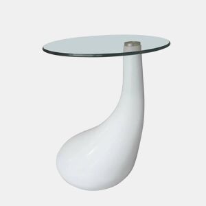 Mesa de Centro, Mesa baixa, com tampo redondo de vidro, branco brilhante