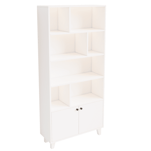 Estante 80x30x173 cm - Com pés em madeira maciça, várias prateleiras, portas duplas, luz LED com mudança de cor, comando à distância - Branca