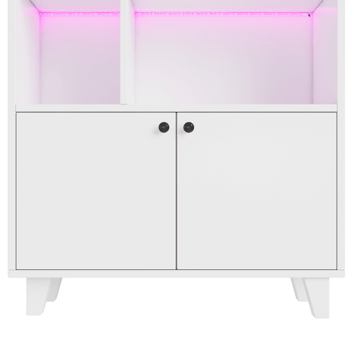 Estante 80x30x173 cm - Com pés em madeira maciça, várias prateleiras, portas duplas, luz LED com mudança de cor, comando à distância - Branca