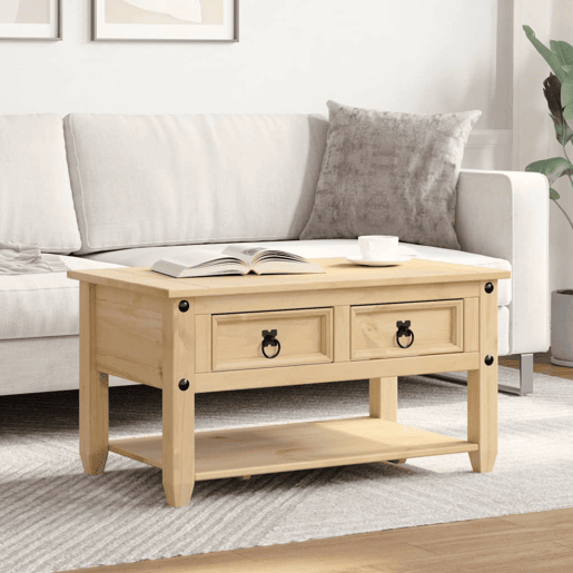 Mesa de Centro, Mesa baixa, com gavetas Corona 85x50x45 cm pinho maciço