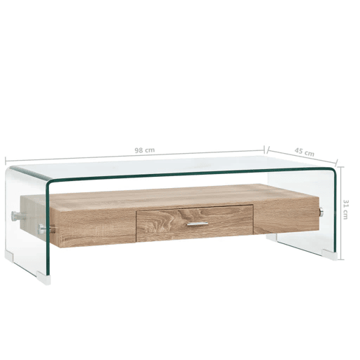 Mesa de Centro, Mesa baixa, 98x45x31 cm vidro temperado transparente