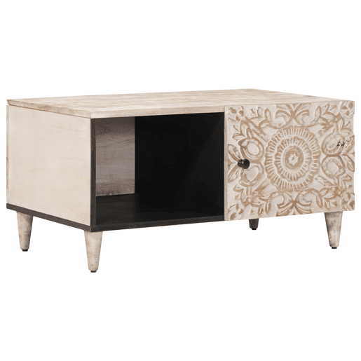 Mesa de Centro, Mesa baixa, Branco 80 x 50 x 40 cm Madeira de manga maciça Mesa de Centro, Mesa baixa, Branco 80 x 50 x 40 cm Madeira de manga maciça