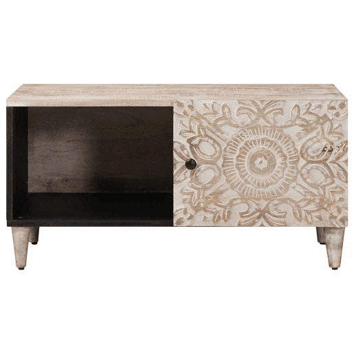 Mesa de Centro, Mesa baixa, Branco 80 x 50 x 40 cm Madeira de manga maciça Mesa de Centro, Mesa baixa, Branco 80 x 50 x 40 cm Madeira de manga maciça