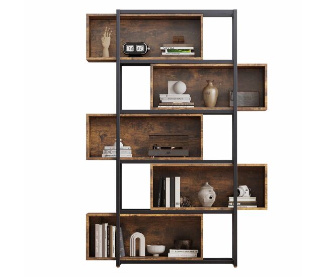 Estantería para libros 5 niveles - con estantes ajustables, acabado madera marrón, estructura de acero negro + marrón