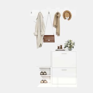 Conjunto de guarda-roupa 135x25x180 cm - com espelho, armário de corredor, prateleira suspensa, com 2 portas basculantes para sapatos + 2 armários de arrumação - Branco