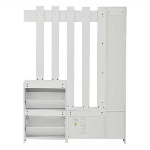 Conjunto de guarda-roupa 135x25x180 cm - com espelho, armário de corredor, prateleira suspensa, com 2 portas basculantes para sapatos + 2 armários de arrumação - Branco Conjunto de guarda-roupa 135x25x180 cm - com espelho, armário de corredor, prateleira suspensa, com 2 portas basculantes para sapatos + 2 armários de arrumação - Branco