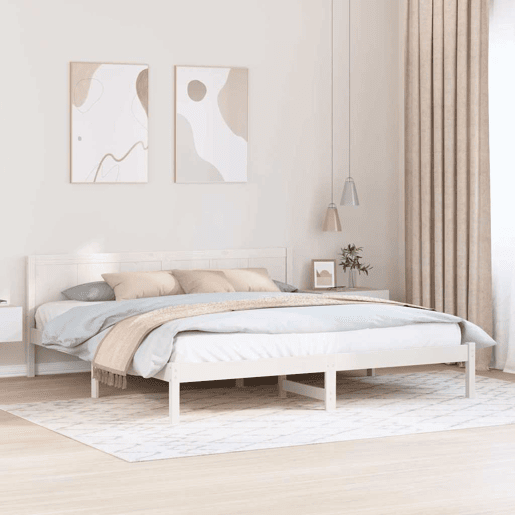 Estrutura De Cama De Casal Simple - Branco 180 x 200 cm Madeira de pinho maciça Estrutura De Cama De Casal Simple - Branco 180 x 200 cm Madeira de pinho maciça