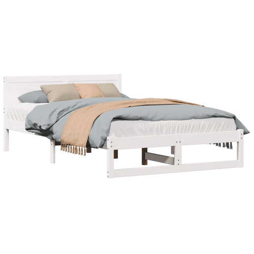 Estrutura da Cama de casal simple com cabeceira Branco 140 x 190 cm Estrutura da Cama de casal simple com cabeceira Branco 140 x 190 cm