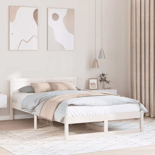 Estrutura da Cama de casal simple com cabeceira Branco 140 x 190 cm Estrutura da Cama de casal simple com cabeceira Branco 140 x 190 cm