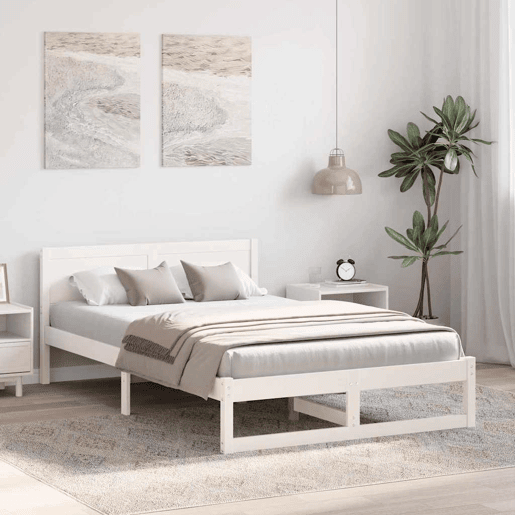 Estrutura da Cama de casal simple com cabeceira Branco 140 x 190 cm Estrutura da Cama de casal simple com cabeceira Branco 140 x 190 cm