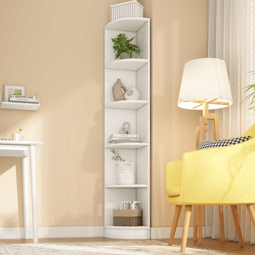 Estante de canto com 5 prateleiras - design simples, alta capacidade de carga - branco Estante de canto com 5 prateleiras - design simples, alta capacidade de carga - branco