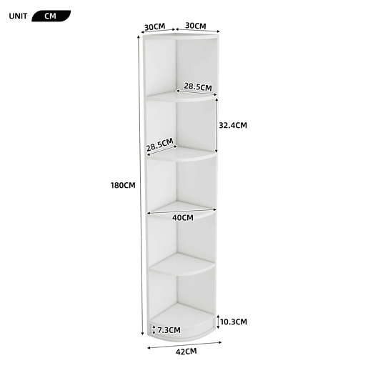 Estante de canto com 5 prateleiras - design simples, alta capacidade de carga - branco Estante de canto com 5 prateleiras - design simples, alta capacidade de carga - branco