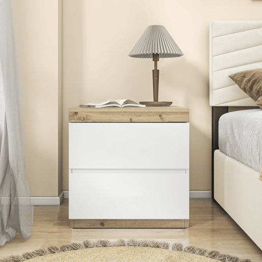 Mesa de cabeceira com 2 gavetas - Estilo escandinavo - Branco Mesa de cabeceira com 2 gavetas - Estilo escandinavo - Branco