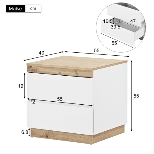 Mesa de cabeceira com 2 gavetas - Estilo escandinavo - Branco Mesa de cabeceira com 2 gavetas - Estilo escandinavo - Branco