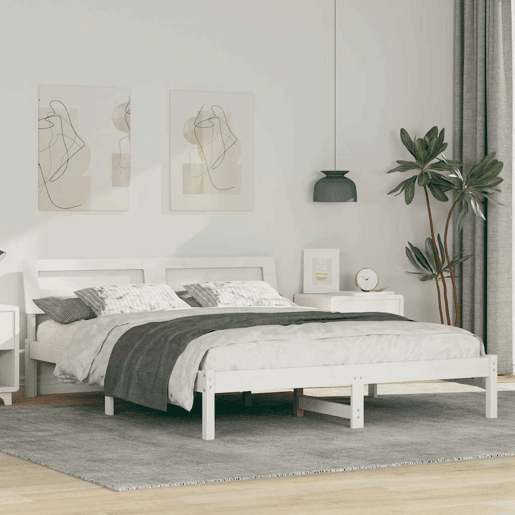Estrutura da Cama de casal simple com cabeceira Branco 160 x 200 cm Estrutura da Cama de casal simple com cabeceira Branco 160 x 200 cm