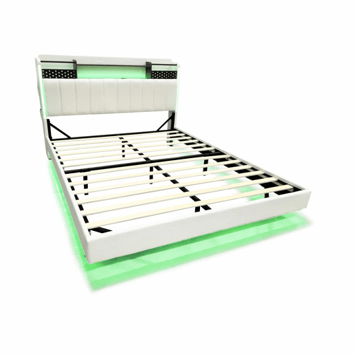 Cama em tecido de linho 160x200 cm - com tomada USB e estrado - Bege Cama em tecido de linho 160x200 cm - com tomada USB e estrado - Bege