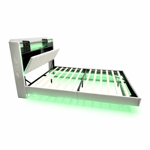Cama em tecido de linho 160x200 cm - com tomada USB e estrado - Bege Cama em tecido de linho 160x200 cm - com tomada USB e estrado - Bege