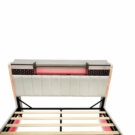 Cama em tecido de linho 160x200 cm - com tomada USB e estrado - Bege Cama em tecido de linho 160x200 cm - com tomada USB e estrado - Bege