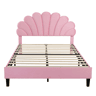 Cama de casal estofada em veludo - 140x200cm - cabeceira em forma de flor - com estrado de ripas - Rosa