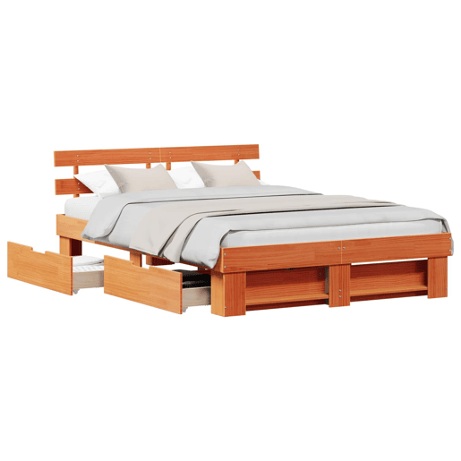 Estrutura de cama de casal simple com cabeceira - Marrom Cera 160 x 200 cm