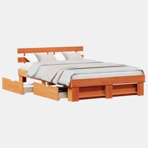 Estrutura de cama de casal simple com cabeceira - Marrom Cera 160 x 200 cm