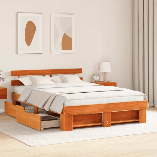 Estrutura de cama de casal simple com cabeceira - Marrom Cera 160 x 200 cm
