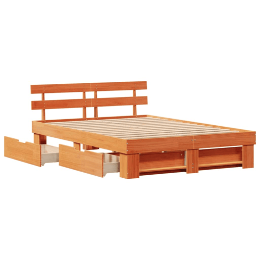Estrutura de cama de casal simple com cabeceira - Marrom Cera 160 x 200 cm
