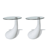 2pcs Mesas de centro, Mesas baixas c tampo redondo de vidro, branco brilhante