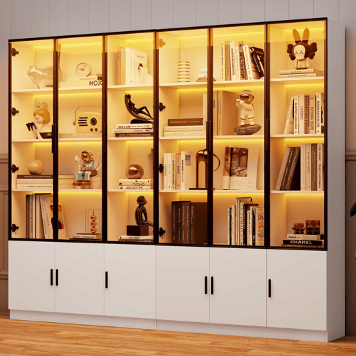 Vitrine 240x32x200 cm - com LED e 12 portas, alta - branca