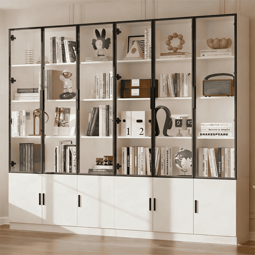 Vitrine 240x32x200 cm - com LED e 12 portas, alta - branca