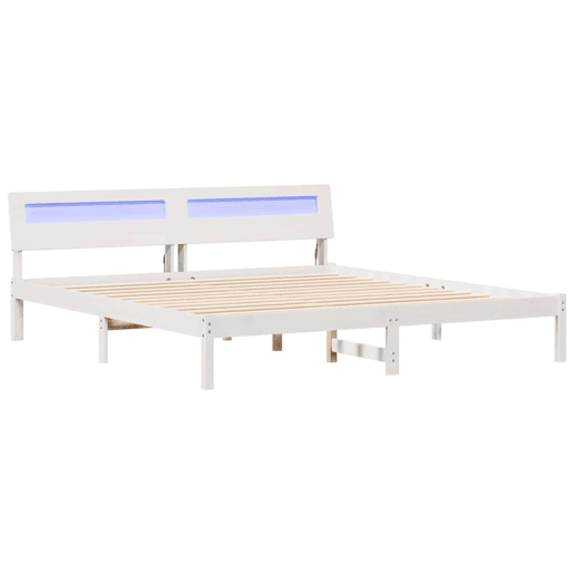 Estrutura de cama de casal com cabeceira king size - Branco 200 x 200 cm Estrutura de cama de casal com cabeceira king size - Branco 200 x 200 cm