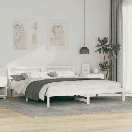 Estrutura de cama de casal com cabeceira king size - Branco 200 x 200 cm Estrutura de cama de casal com cabeceira king size - Branco 200 x 200 cm