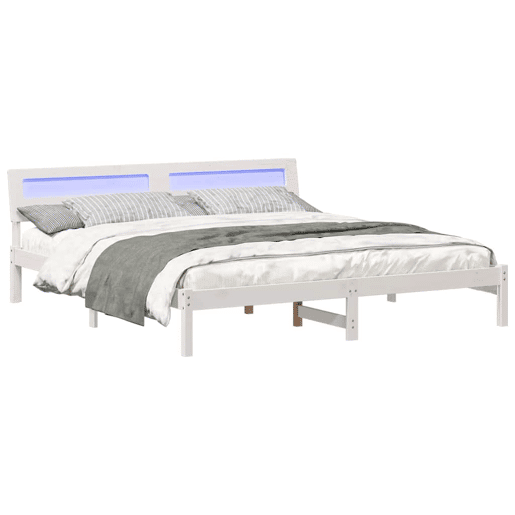 Estrutura de cama de casal com cabeceira king size - Branco 200 x 200 cm Estrutura de cama de casal com cabeceira king size - Branco 200 x 200 cm