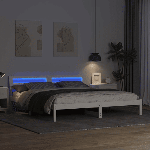 Estrutura de cama de casal com cabeceira king size - Branco 200 x 200 cm Estrutura de cama de casal com cabeceira king size - Branco 200 x 200 cm